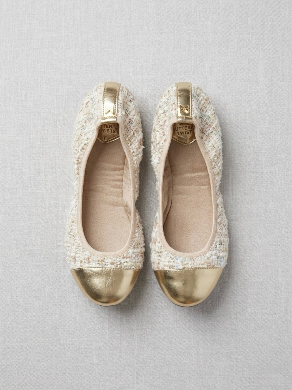 Butterfly Twists Tweed & Metallic Gold Toe Ballet Flats Size 38
